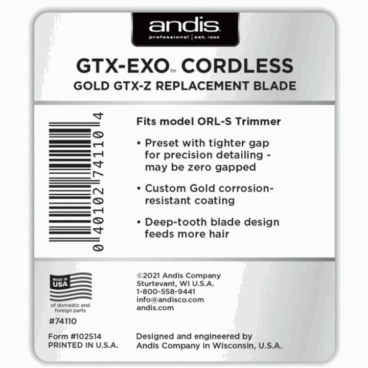 Andis GTX - EXO Cordless Gold GTX - Z Replacement Blade 74110 - Barberecho Warehouse