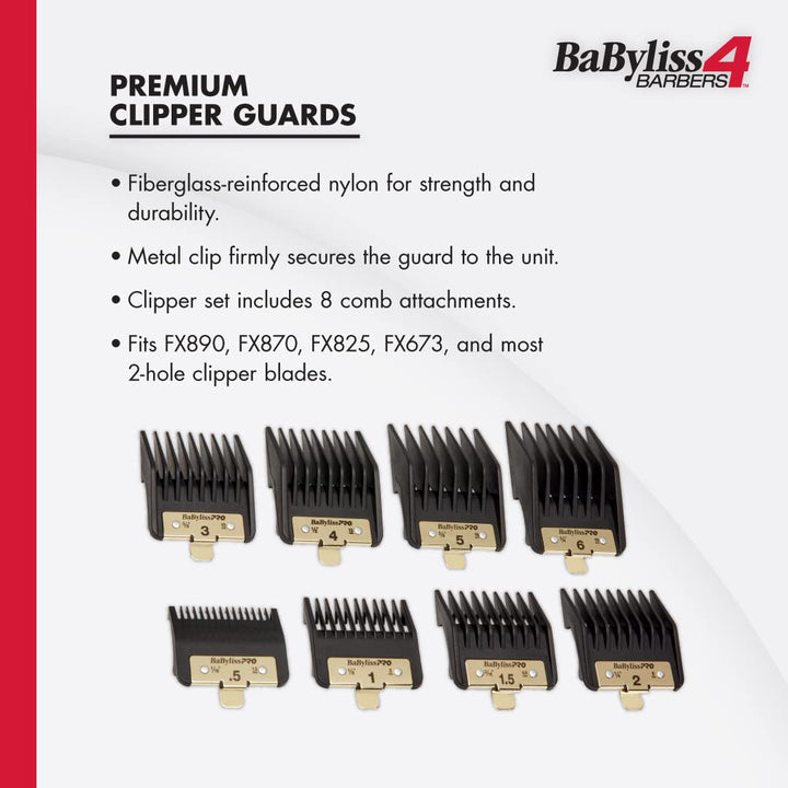 BaByliss 4 Barbers Premium Clipper Guards 8 Pcs Comb Set FXPCG - Barberecho Warehouse