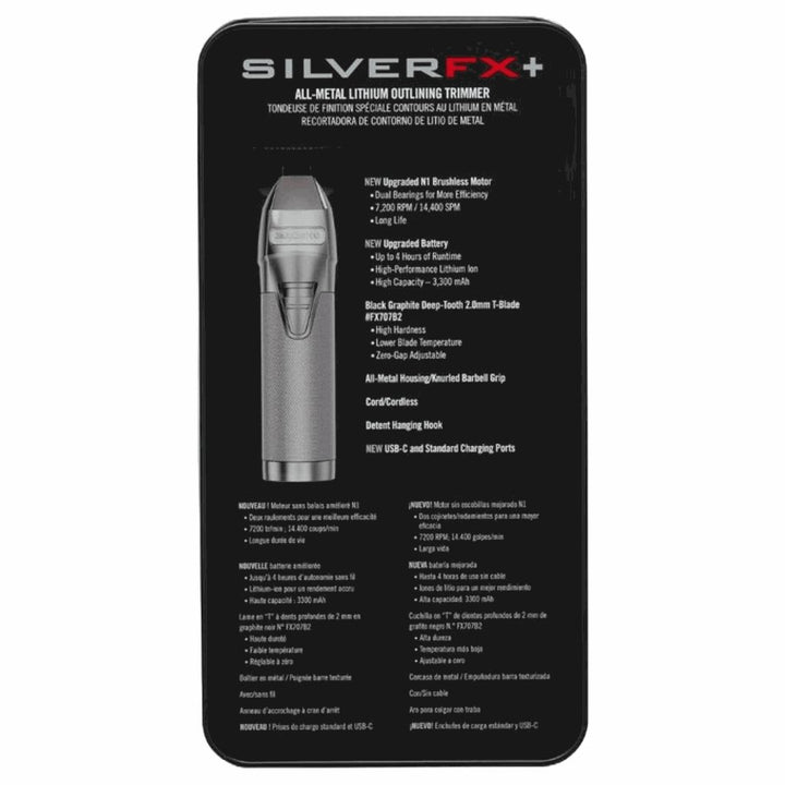 BaBylissPRO Barberology SILVERFX+ All - metal Lithium Outlining Trimmer FX787NS - Barberecho Warehouse