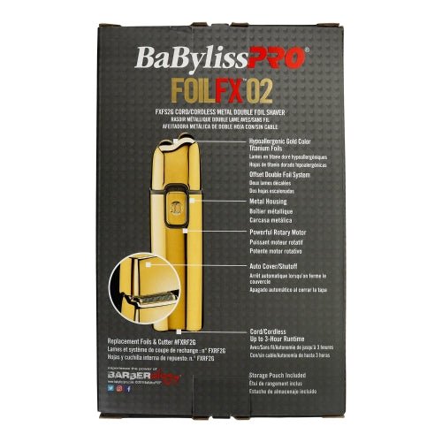 BaBylissPRO FoilFx Cordless Metal Double Foil Shaver (Gold) FXFS2G - Barberecho Warehouse