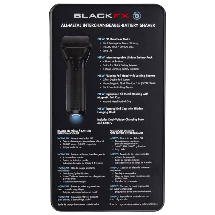 BaBylissPRO FXONE BLACKFX All - Metal Interchangeable - Battery Shaver FX79FSMB - Barberecho Warehouse