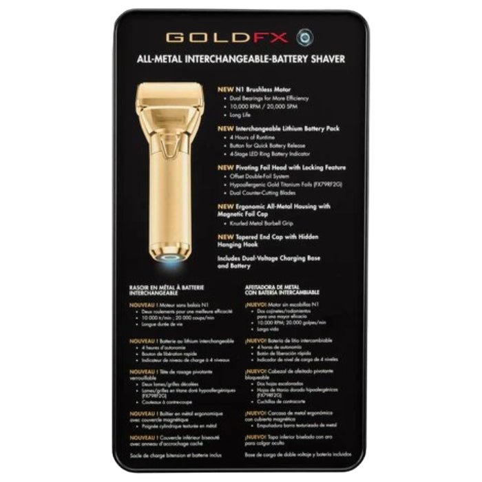 BaBylissPRO FXONE GOLDFX All - Metal Interchangeable - Battery Foil Shaver FX79FSG - Barberecho Warehouse