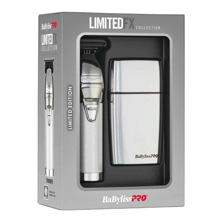 BaBylissPRO Limited Edition Silver Trimmer and Double Foil Shaver Value Pack FXDUOFS2TS - Barberecho Warehouse