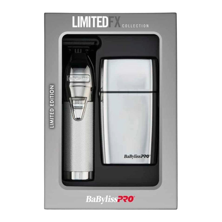 BaBylissPRO Limited Edition Silver Trimmer and Double Foil Shaver Value Pack FXDUOFS2TS - Barberecho Warehouse