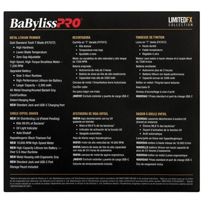 BaBylissPRO LimitedFX Collection Metal Lithium Outlining Trimmer & Single UVFOIL Shaver FXLFHOLPKG - Barberecho Warehouse