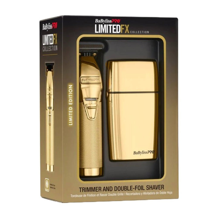 BaBylissPRO LimitedFX Gold Trimmer & Double Foil Shaver Gift Set FXDUOFS2TG - Barberecho Warehouse