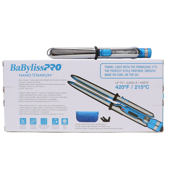 BaBylissPRO Nano Prima 2000 3/4" Stainless Steel Mini Iron 420°F BNT2000UC - Barberecho Warehouse