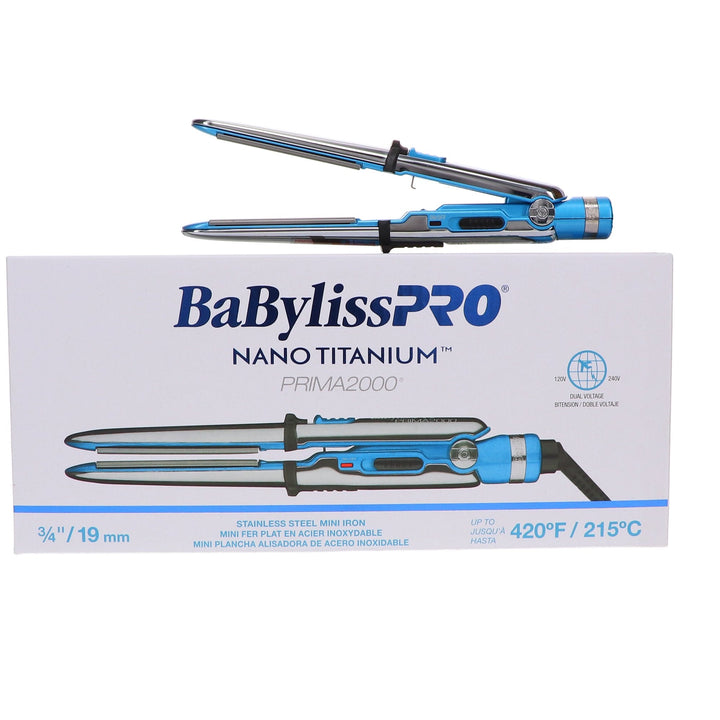 BaBylissPRO Nano Prima 2000 3/4" Stainless Steel Mini Iron 420°F BNT2000UC - Barberecho Warehouse