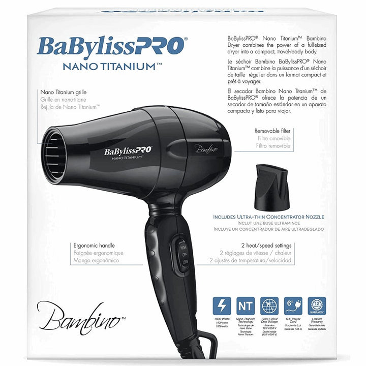 BaBylissPRO Nano Titanium Bambino Compact Dryer BNT5510UC - Barberecho Warehouse