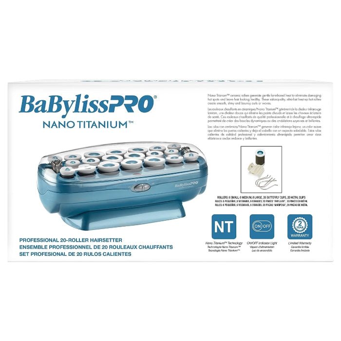 BaBylissPRO NANO TITANIUM Professional 20 - roller Hot Rollers BABNTCHV21 - Barberecho Warehouse