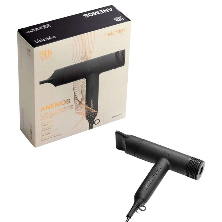 Elchim 8th Sense ANEMOS Ultra - Light Black Hair Dryer - Barberecho Warehouse